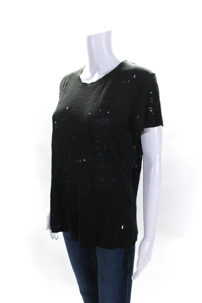 IRO Womens Short Sleeve Crew Neck Distressed Tee Shirt Black Linen Size XS