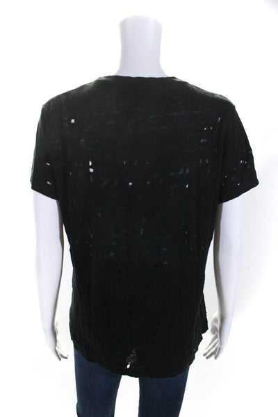 IRO Womens Short Sleeve Crew Neck Distressed Tee Shirt Black Linen Size XS