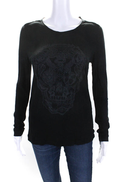 Zadig & Voltaire Womens Long Sleeve Snake Skull Tee Shirt Black Size Small