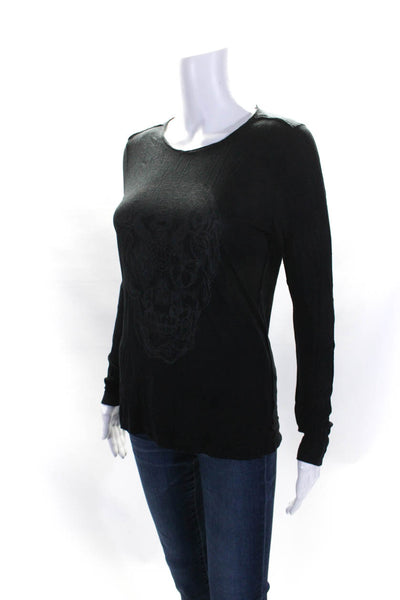 Zadig & Voltaire Womens Long Sleeve Snake Skull Tee Shirt Black Size Small