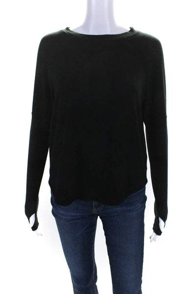 Twenty5A Womens Solid Black Crew Neck Long Sleeve Knit Top Size XS