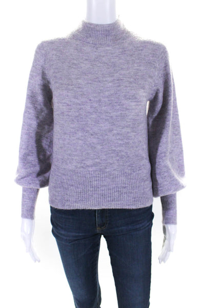 She + Sky Womens Purple High Neck Puff Long Sleeve Pullover Sweater Top Size S