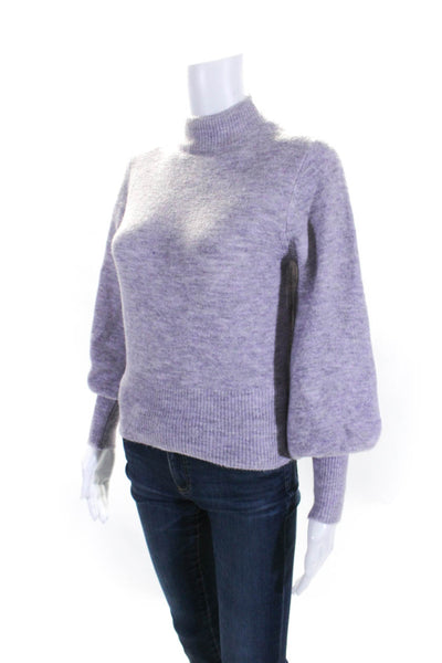 She + Sky Womens Purple High Neck Puff Long Sleeve Pullover Sweater Top Size S