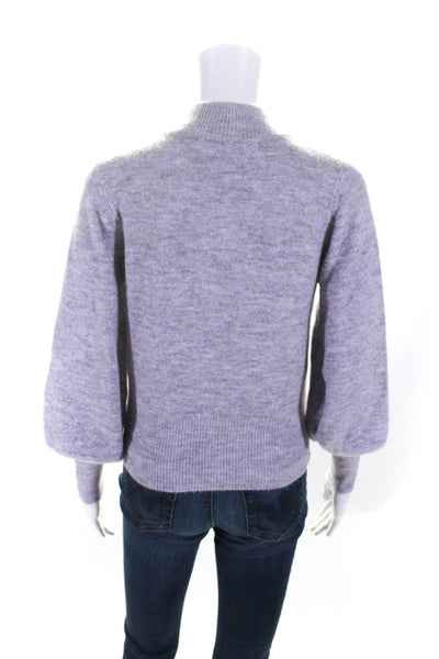 She + Sky Womens Purple High Neck Puff Long Sleeve Pullover Sweater Top Size S