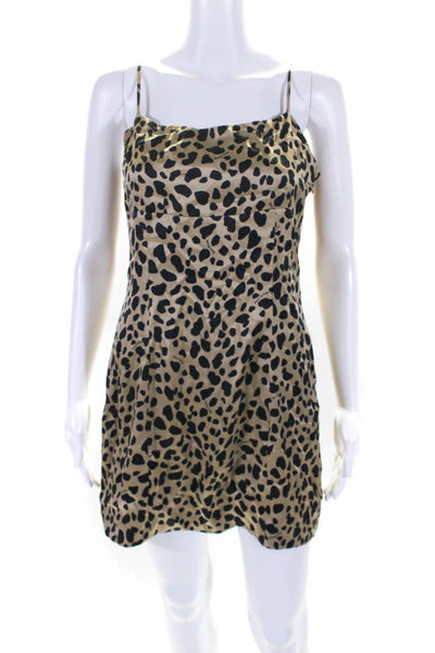 From Future Womens Brown Silk Square Neck Printed Sleeveless Mini Dress Size S