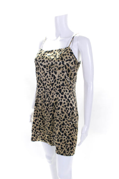 From Future Womens Brown Silk Square Neck Printed Sleeveless Mini Dress Size S