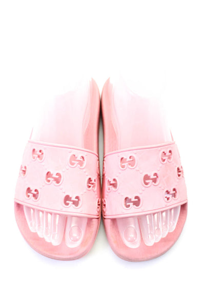 Gucci Girls Light Pink GG Cut Out Detail Slip On Slides Shoes Size 5