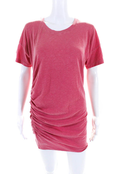 Sundry Womens Faded Red Cotton Crew Neck Ruched Short Sleeve Mini Dress Size 0