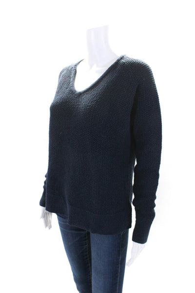 Kinross Womens Navy Blue Cotton V-Neck Long Sleeve Pullover Sweater Top Size XS