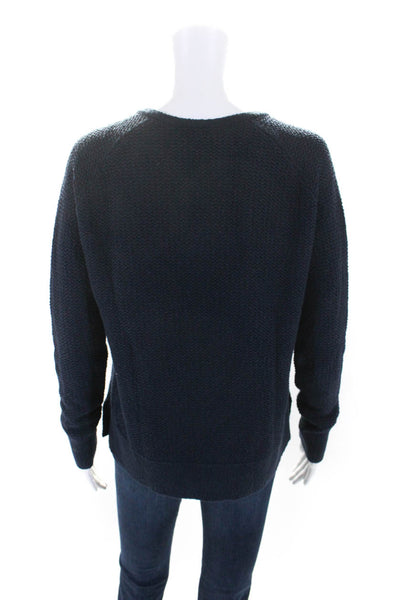 Kinross Womens Navy Blue Cotton V-Neck Long Sleeve Pullover Sweater Top Size XS