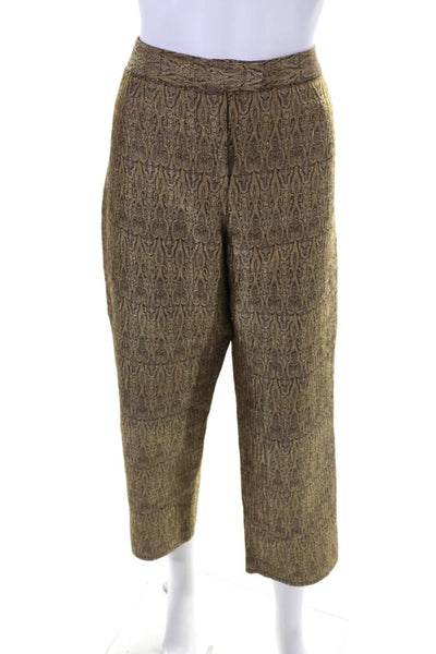 David Meister Womens Jacquard Flat Front Tapered Leg Slacks Gold Size 12