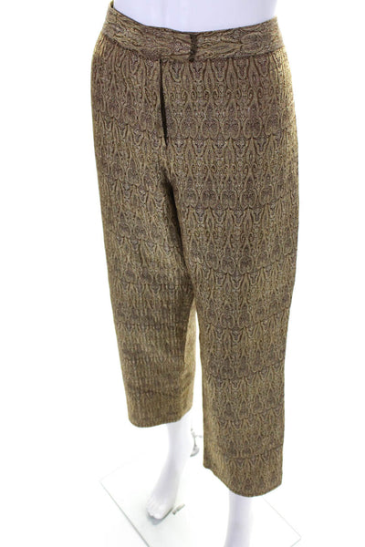 David Meister Womens Jacquard Flat Front Tapered Leg Slacks Gold Size 12