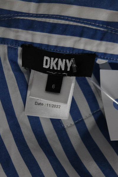 DKNY Women's Collared Sleeveless Full Zip Blouse Blue White Stripe Size 6