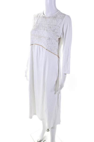 Donatella Via Roma Women's Long Sleeves Lace Trim Midi Dress White Size M