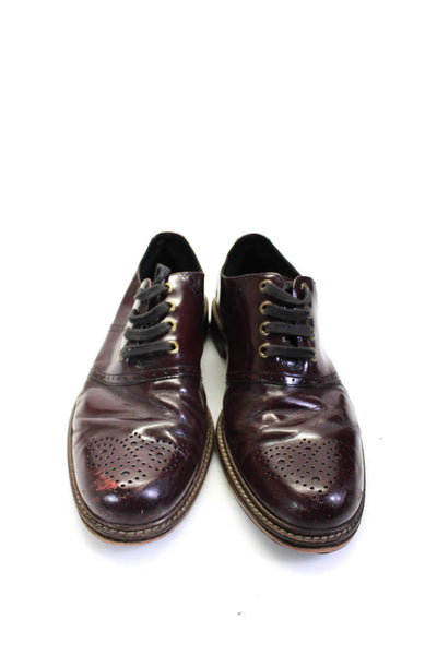 Cole Haan Mens Leather Medallion Toe Lace Up Oxford Shoes Burgundy Red Size 11M