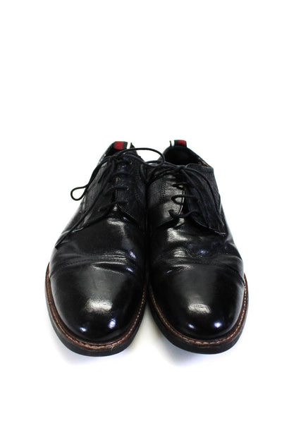 Ben Sherman Mens Leather Denim Patchwork Lace Up Derby Dress Shoes Black Size 11