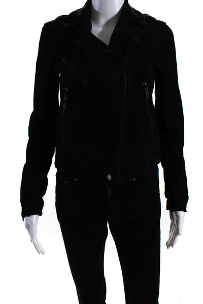 BLANKNYC Women's Collared Long Sleeves Suede Full Zip Moto Jacket Black Size 0