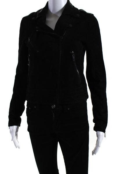 BLANKNYC Women's Collared Long Sleeves Suede Full Zip Moto Jacket Black Size 0