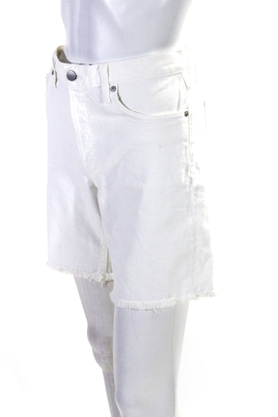 Sundry Womens White Cotton Distress Fly Button Midi Denim Shorts Size 27