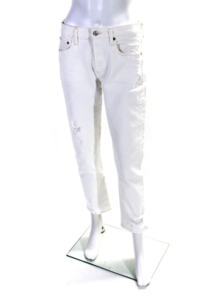 Citizens of Humanity Womens White Distress Fly Button Straight Leg Jeans Size 26