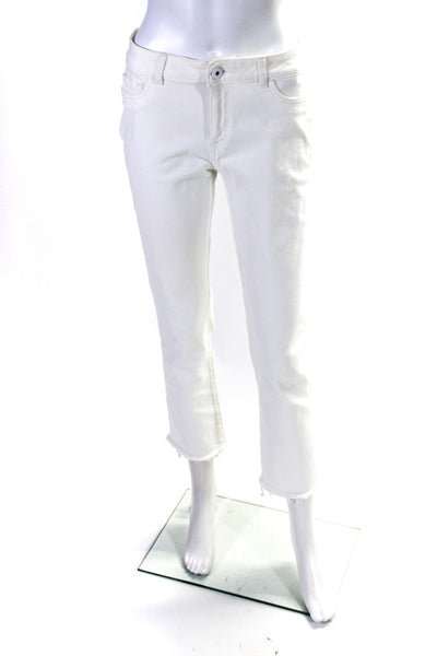 DL1961 Womens White Cotton Distress High Rise Mara Straight Ankle Jeans Size 28