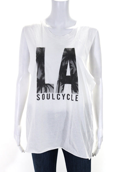 Soulcycle Womens Cotton Graphic Round Neck Sleeveless Tank Top White Size M