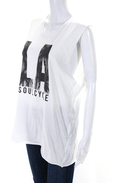 Soulcycle Womens Cotton Graphic Round Neck Sleeveless Tank Top White Size M