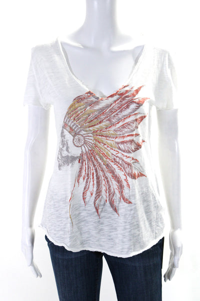 Zadig & Voltaire Womens Cotton Graphic Print V-Neck Casual Top White Size S