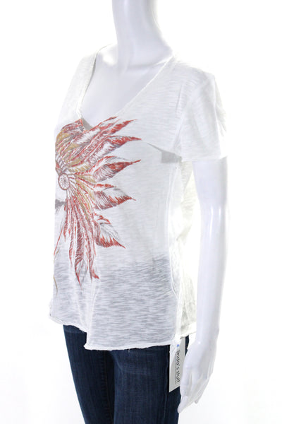 Zadig & Voltaire Womens Cotton Graphic Print V-Neck Casual Top White Size S