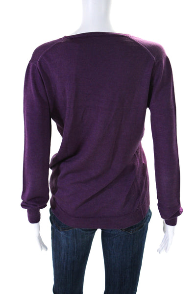 Designer Womens V-Neck Long Sleeve Pullover Casual T-Shirt Purple Size M