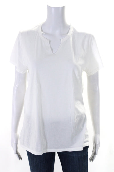 Allude Womens Cotton Short Sleeve V-Neck Pullover Casual T-Shirt White Size M