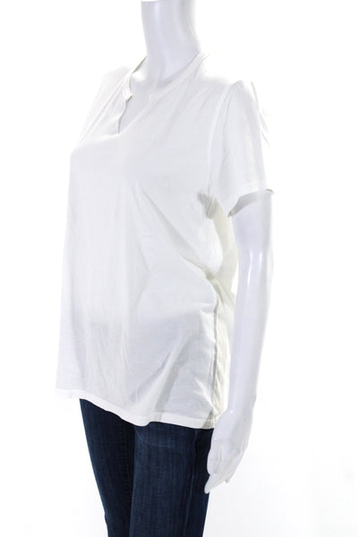 Allude Womens Cotton Short Sleeve V-Neck Pullover Casual T-Shirt White Size M