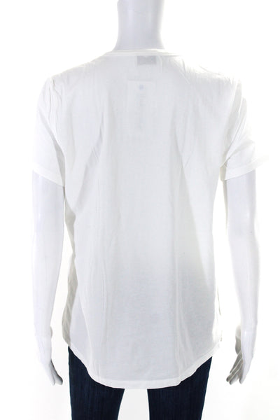 Allude Womens Cotton Short Sleeve V-Neck Pullover Casual T-Shirt White Size M