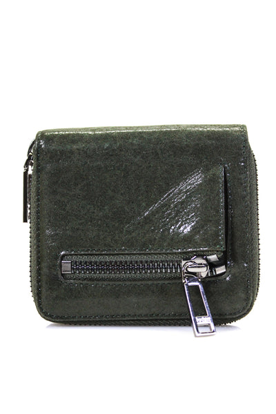 Botkier Womens Leather Zip Closure Squared Bi Fold Wallet Green