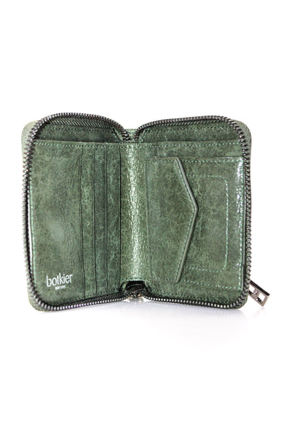 Botkier Womens Leather Zip Closure Squared Bi Fold Wallet Green