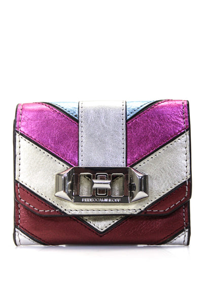 Rebecca Minkoff Womens Leather Chevron Print Turn Lock Bi Fold Wallet Multicolor