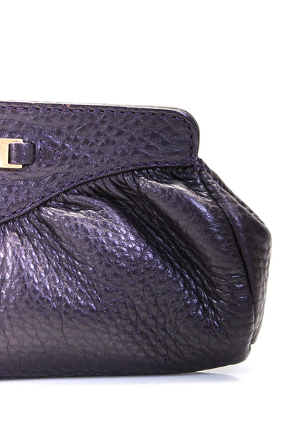 Cole Haan Womens Leather Hinged Magnetic Closure Clutch Bag Purple