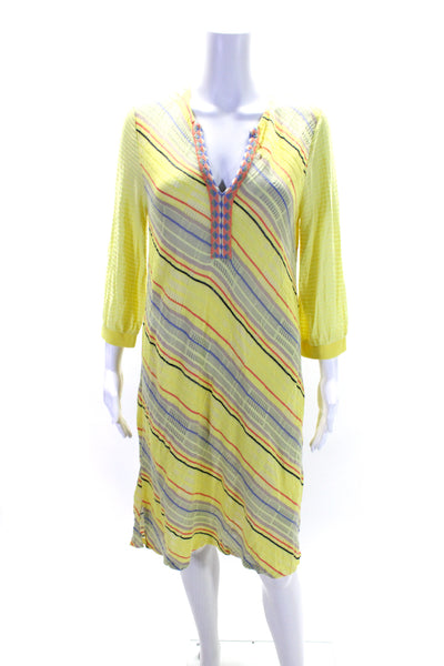 Aldomartins Womens Thin Knit Striped Half Sleeve Tunic Shift Dress Yellow Size S