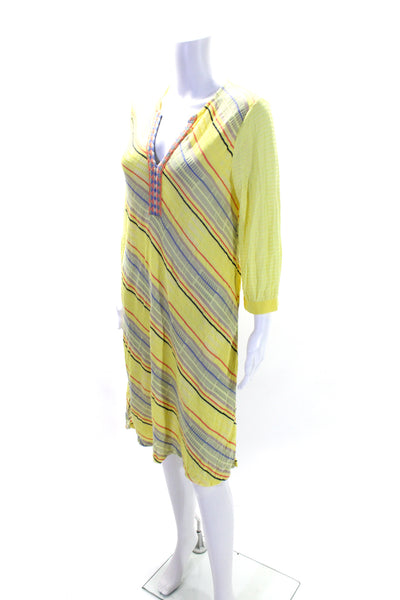 Aldomartins Womens Thin Knit Striped Half Sleeve Tunic Shift Dress Yellow Size S