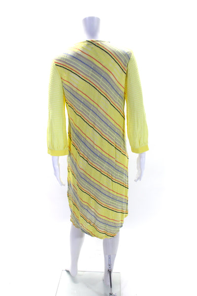 Aldomartins Womens Thin Knit Striped Half Sleeve Tunic Shift Dress Yellow Size S