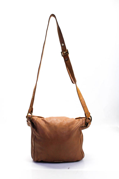 Shih Womens Leather Gold Tone Hardware Foldover Crossbody Bag Brown Size M