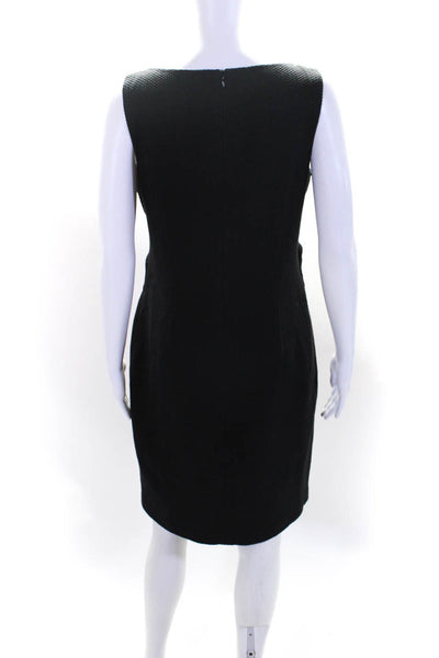 David Meister Womens Cotton V Neck Textured Buckle Sheath Dress Black Size 8