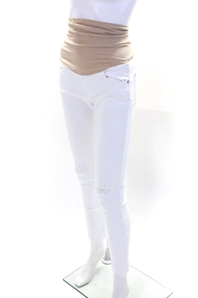 AG Adriano Goldschmied Womens Maternity Distressed Skinny Jeans White Size 26