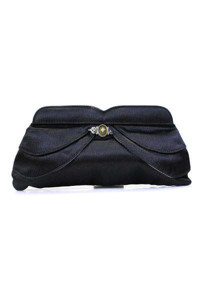 Lulu Guinness Womens Satin Magnetic Closure Embellished Clutch Black