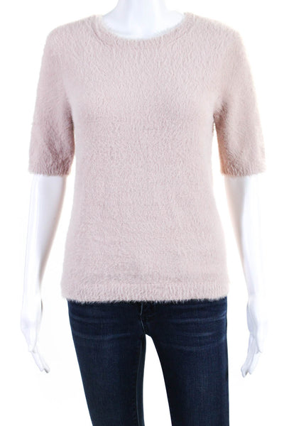 Ecru Womens Light Pink Fuzzy Crew Neck Short Sleeve Blouse Top Size M