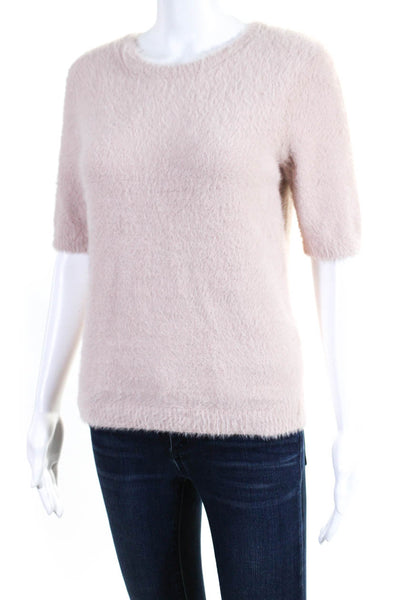 Ecru Womens Light Pink Fuzzy Crew Neck Short Sleeve Blouse Top Size M