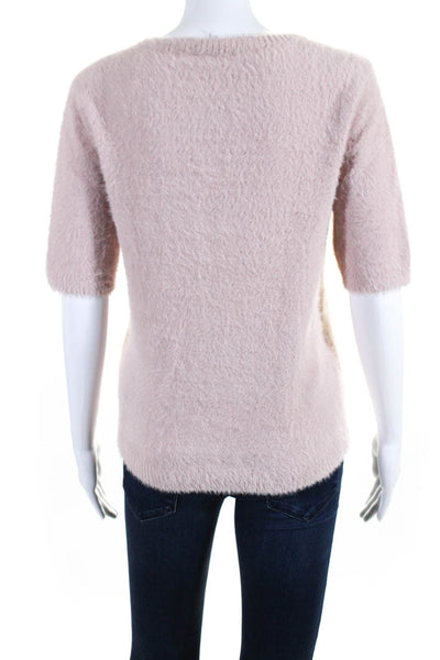 Ecru Womens Light Pink Fuzzy Crew Neck Short Sleeve Blouse Top Size M