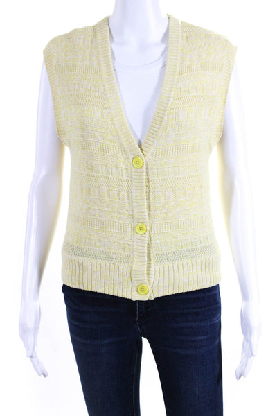 27 Miles Womens Yellow Cotton Knit V-Neck Sleeveless Vest Sweater Top Size M