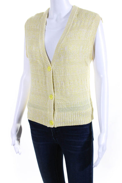 27 Miles Womens Yellow Cotton Knit V-Neck Sleeveless Vest Sweater Top Size M