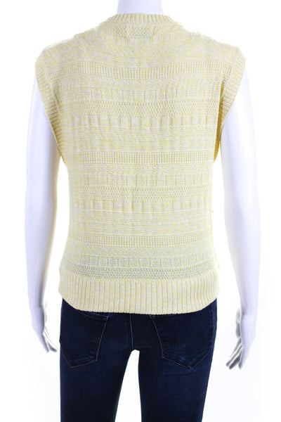 27 Miles Womens Yellow Cotton Knit V-Neck Sleeveless Vest Sweater Top Size M